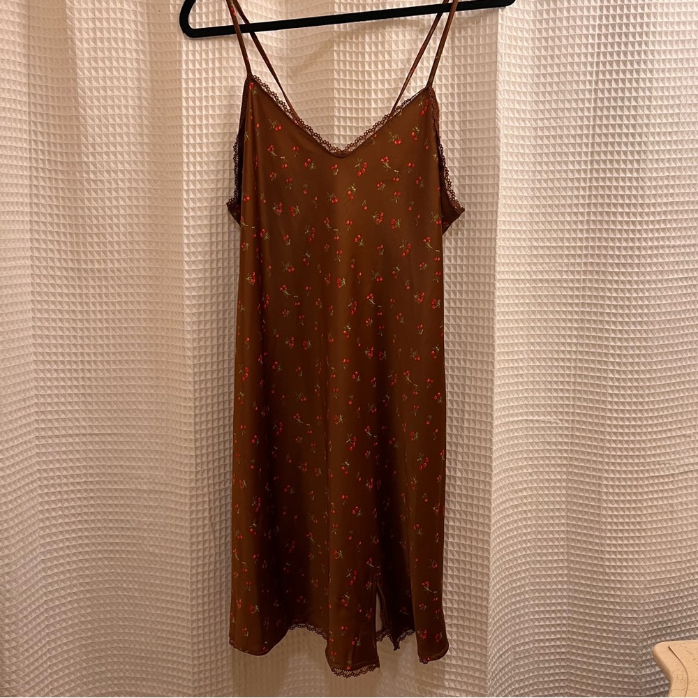 Wild Fable Brown and Red Cherry Slip Dress | Size Large